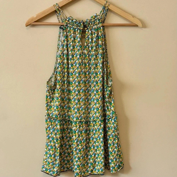 LOFT| Green/Blue/Yellow Floral Peplum  Sleeveless Halter Knit Top Shirt Size XS - Picture 4 of 5